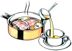 Put a ladleful of beef broth from the pot into your bowl